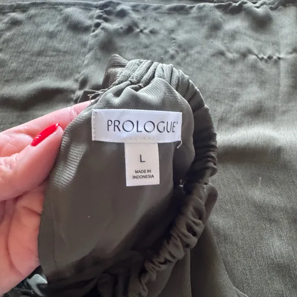 Prologue Olive Green Halter Neck Midi Dress Side Slits Pockets Size L Minimalist - Image 8