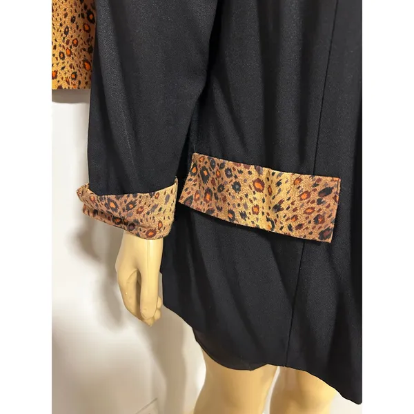 Vintage 90s Leopard Print 2 Piece Skirt Suit Set Black Rayon Blazer Midi Skirt - Image 3