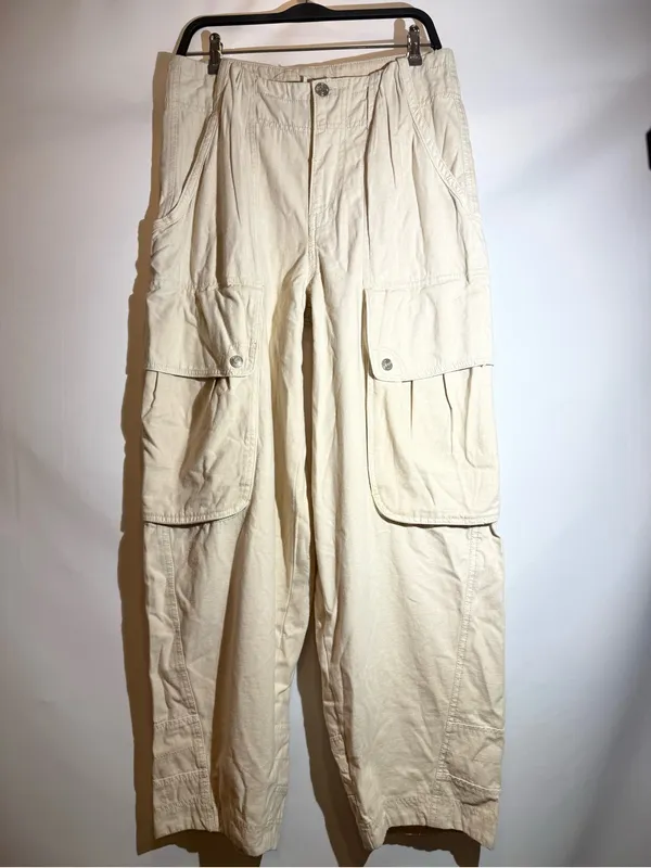 Free People Brentwood Aged Green Slouchy Cargo Utility Pants Cotton Size 8 - Image 2