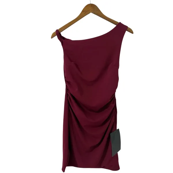 Lulus Becca Burgundy Twisted One-Shoulder Mini Dress size Small NWT - Image 4