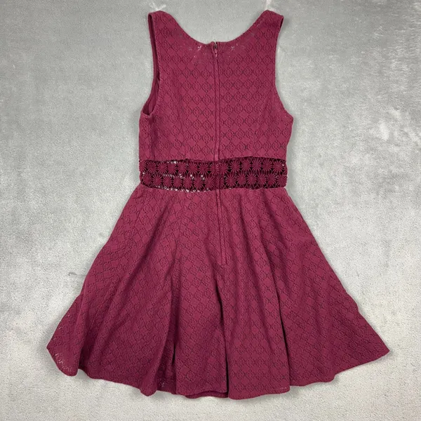 Free People Dress Womens 6 Burgundy Cut Out Daisy Waist‎ Lace Skater Sleeveless - Image 2
