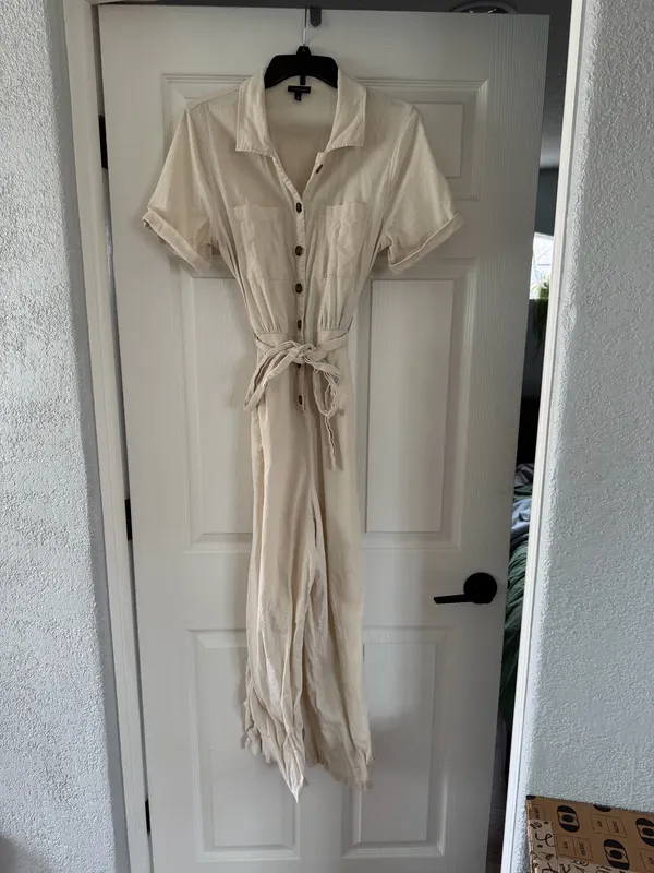 Who What Wear Cream Short-Sleeve Utility Jumpsuit - Image 2