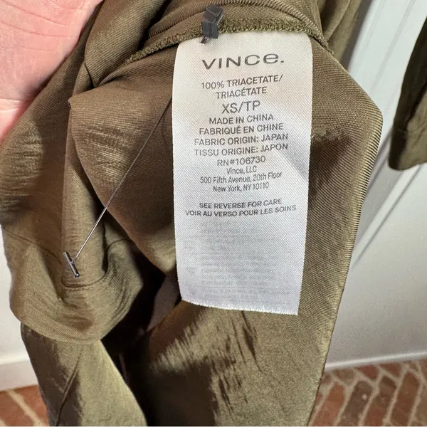 Vince olive green button front‎ tie front asymmetric hemline shirtdress size xs - Image 6