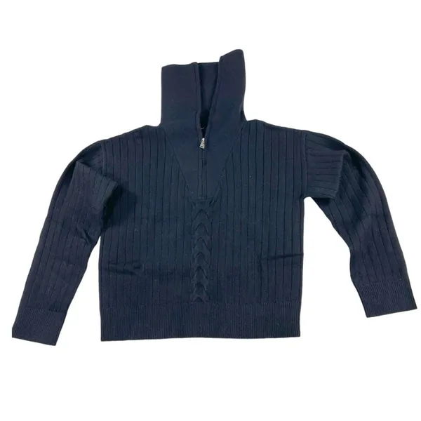 Area‎ Stars Quarter Zip Sweater Black Cable Knit Ribbed Collared Pullover S NEW - Image 5