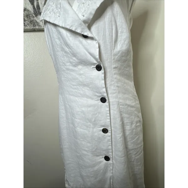 Carol Little White Linen Romantic Maxi Sz 14 Floral Embroidered Minimalist Dress - Image 4