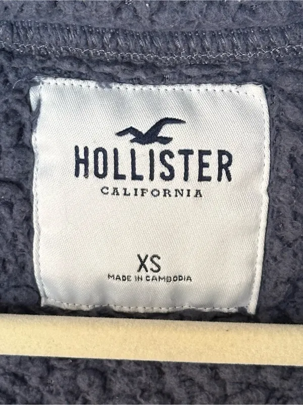 Hollister Sherpa Fleece Jacket Womens XS Gray Full Zip Cropped Teddy Cozy Soft - Image 6