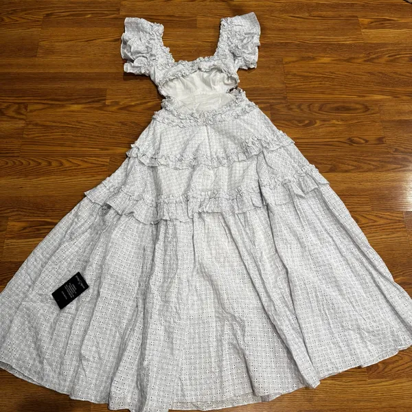Needle & Thread Blue White Broderie Anglaise Cotton Maxi Dress XS - Image 13