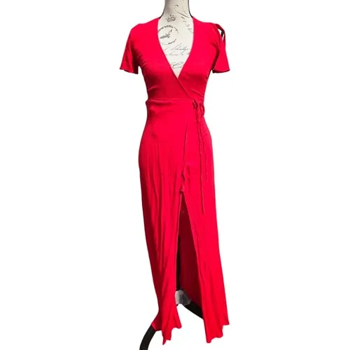 Lulus Much Obliged Red Wrap Maxi‎ Dress Women's XS - Image 3