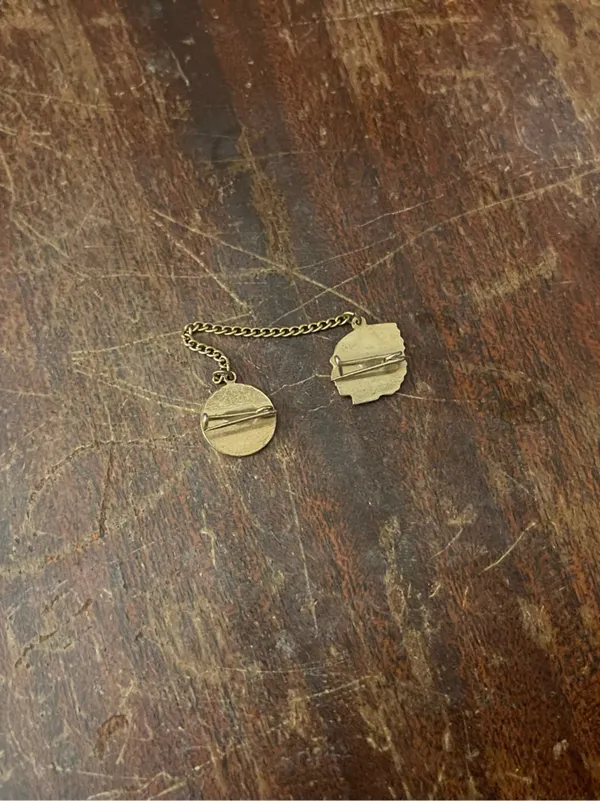 Gold Tone Native Chief Tie Tack with Blue Enamel Shield - Image 2