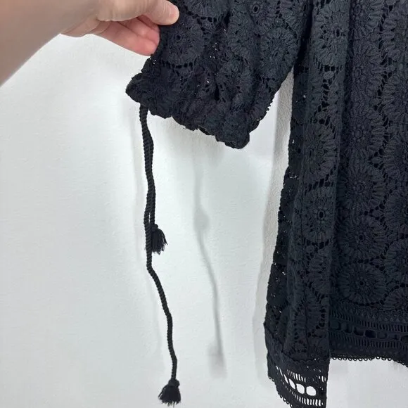 See By Chloe Black Boho Crochet Mini Dress Ballon Sleeve Vacation‎ Party Resort - Image 6