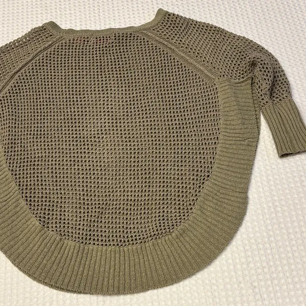 Anthropologie YOON Olive Green Open-Weave Crewneck Raglan Sleeve Poncho Sweater - Image 10