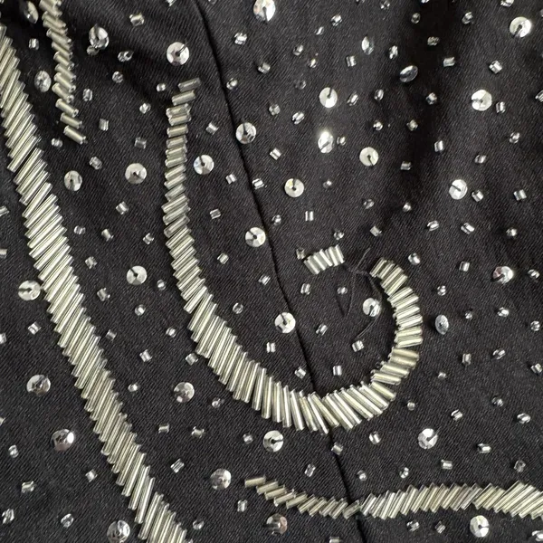 Blondie Nites Women's Vintage Form Fitting Black Sequin Sparkly Mesh‎ Knee Length Dress Sz 5 - Image 4