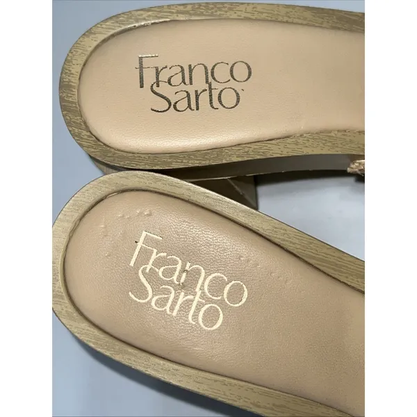 Franco Sarto Capri Clog Womens Platform Heel Sandals Straw Chain Beige Size 8 - Image 9