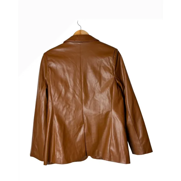 Love Tree Faux Leather Blazer Women Large Brown Cognac 90s Minimalist Moto - Image 3