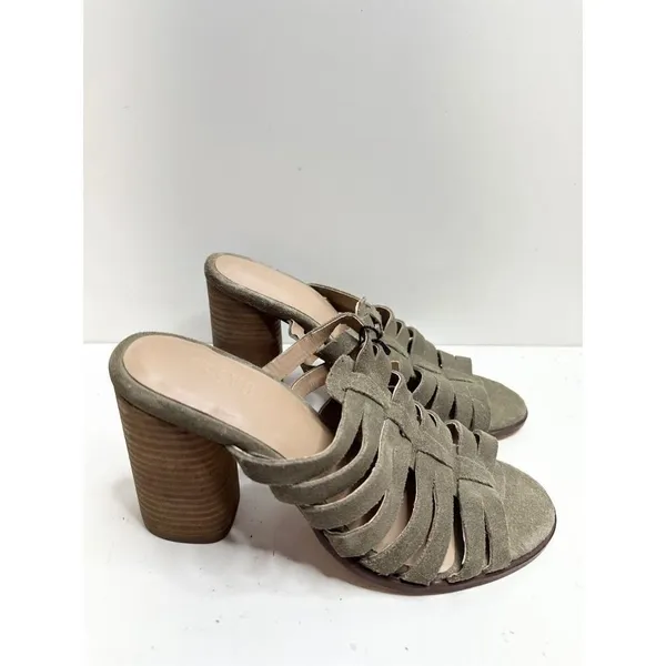 Crevo Hazelle Sage Green Suede Strappy Block Heel Mules Sandals Size 7.5‎ NEW - Image 3