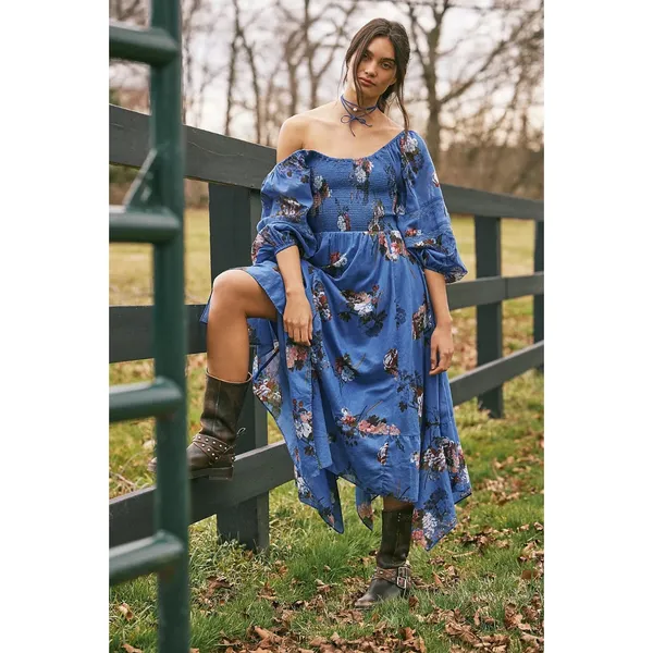 Free People Bohemian Witchy Fairy Morning Glory Maxi Dress Bluebell Size Large - Image 11