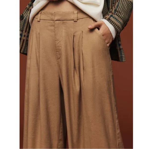 Anthropologie Avery Pleated Wide Leg Trousers‎ Linen Edition Khaki Womens Size L - Image 4