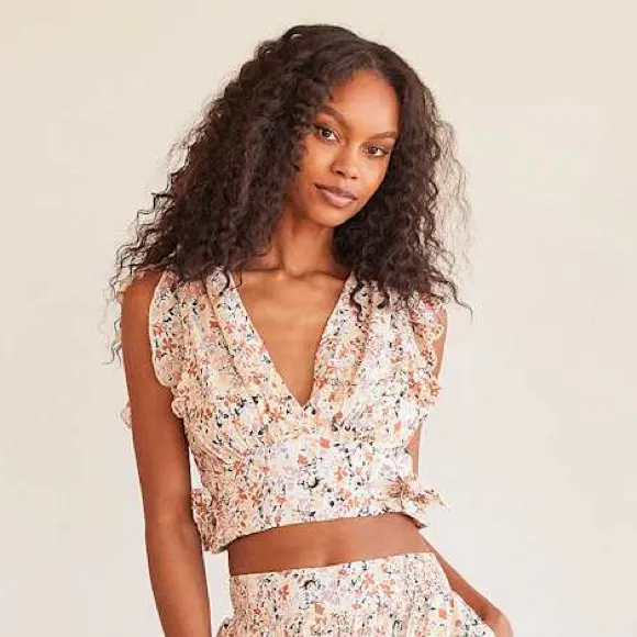 Free People Pretty Daze Floral Crop Top Ivory Wrap Tie XL NWOT - Image 2