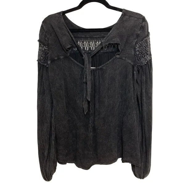 Altar’d State Boho Lace Whimsigoth Witchy Blouse Burnout Washed Black - Size S - Image 2