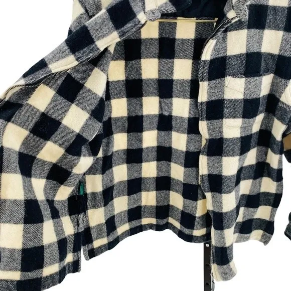 Ralph Lauren Womens L Buffalo‎ Plaid Shacket Black and Ivory Full Zip 100% Wool - Image 5