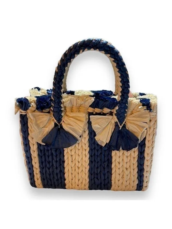 Blue Satchel Emei Straw Paper Satchel in Charcoal Blue Vince Camuto - Image 5
