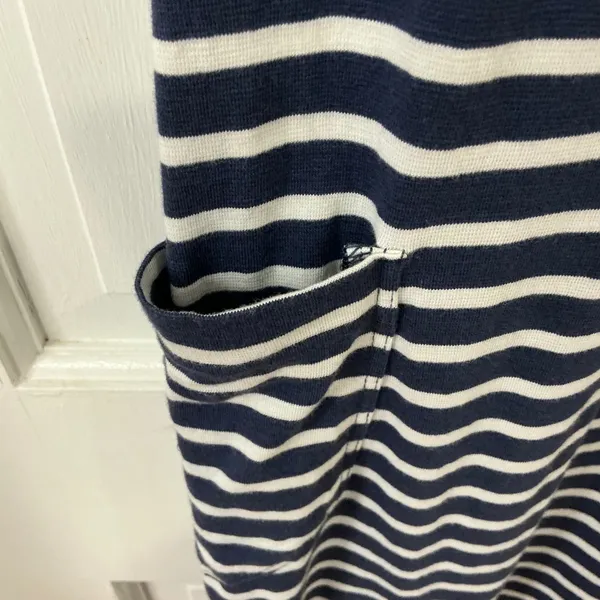 Toad&Co Striped Ruched Midi Dress M Blue Organic Cotton Coastal Nautical Preppy - Image 4
