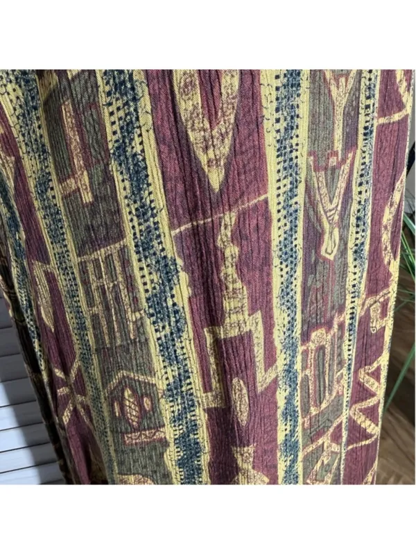 Vintage 90s boho maxi dress brown green ethnic art Western hippie Southern 12 L - Image 11