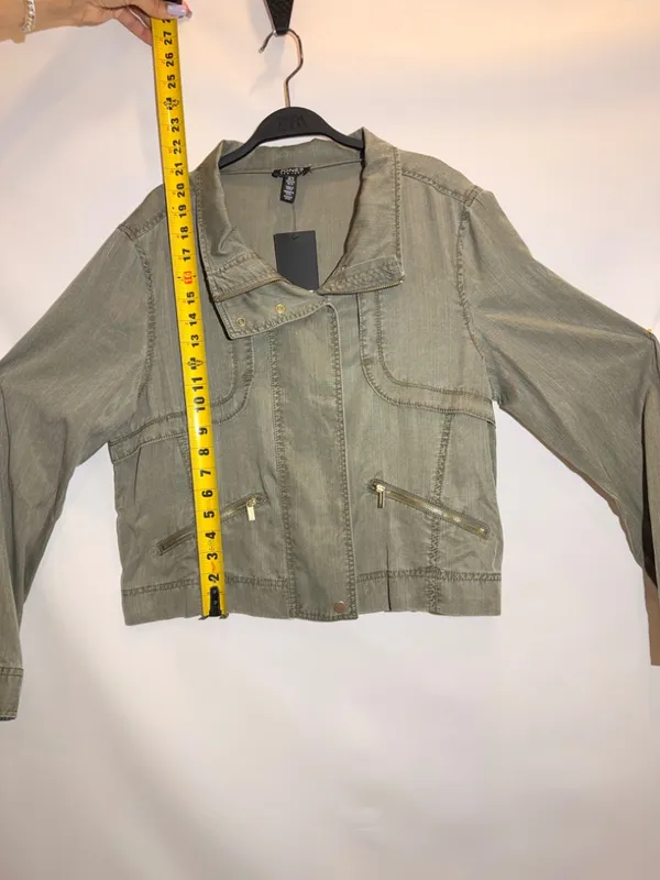 NWT Jones New York Olive Green Cotton Zip Pocket Moto Utility Jacket Size M - Image 6