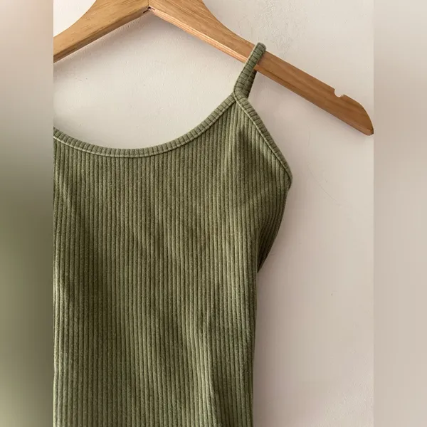 American Eagle High Neck Olive Green Ribbed Bodysuit‎ - Image 2