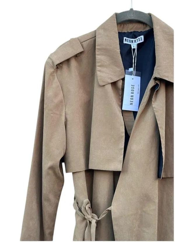 ASOS Neon Rose Camel Taupe Duster Trench Coat Belted Lightweight NWT Small - Image 3
