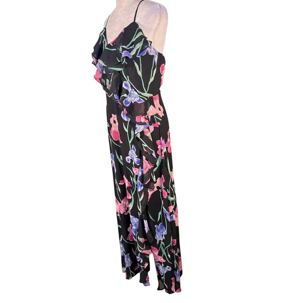 Lulus Black Floral Ruffle Maxi Dress Spaghetti Strap Flowy Women's Size M‎ - Image 5