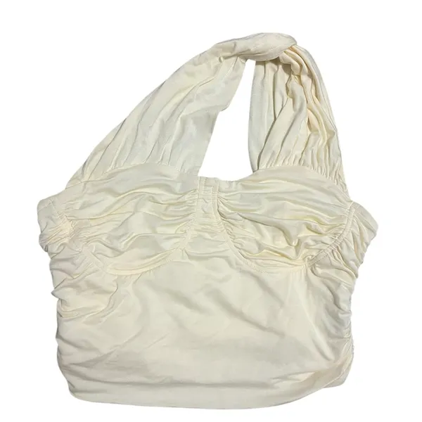 Cider Light Yellow/Cream Ruched Crop Top - Image 2
