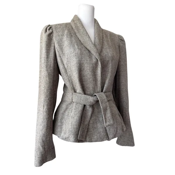 Vintage ‘80s Peabody House Gray Beige Wool Blend Belted Single Breasted Blazer - Image 4