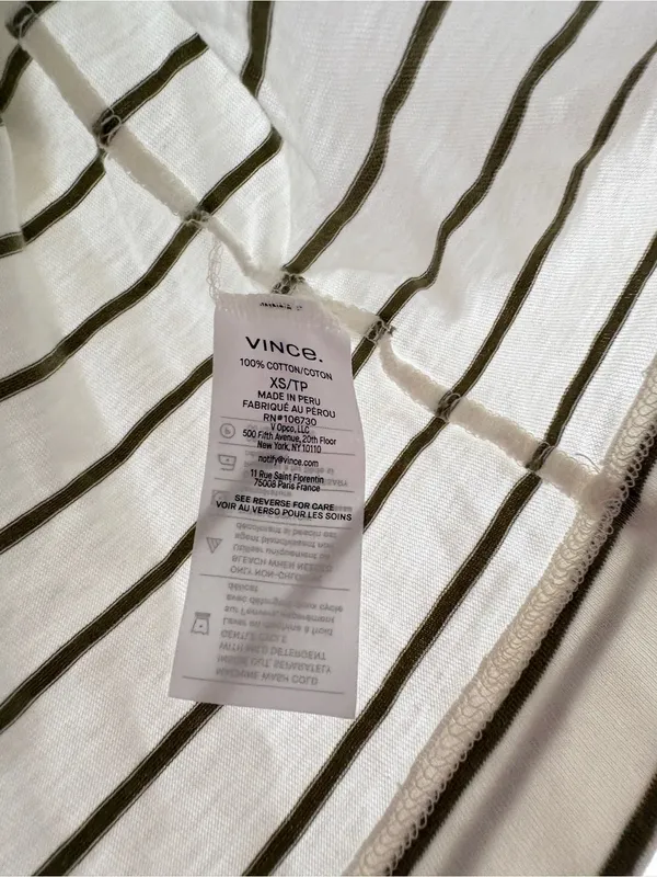 Vince Easy Polo Striped Cotton Long Sleeve Women’s Top Olive Stone - Image 5