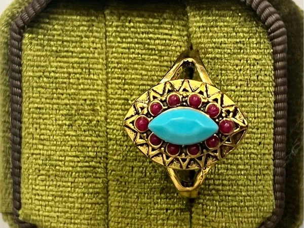 Vintage/Bohemian Design Stainless Steel Golden w/ Multicolor Beads Ring S 9 - Image 2