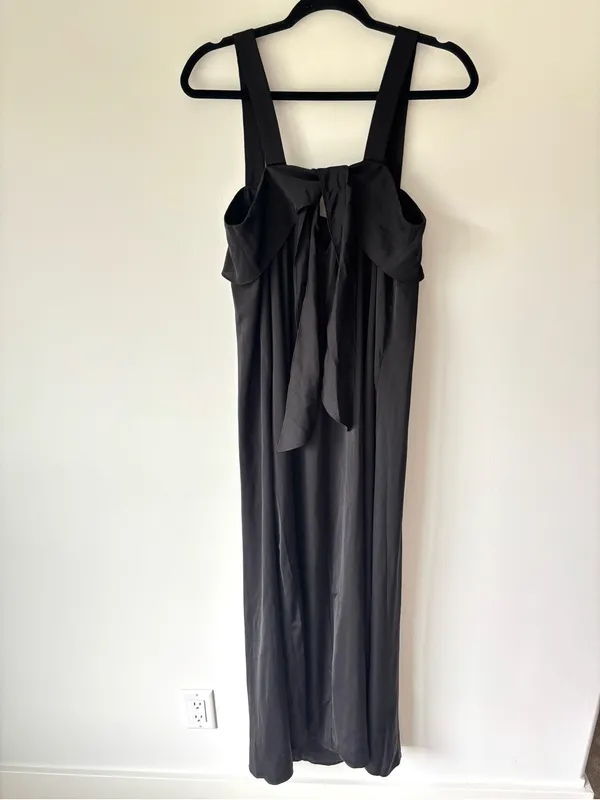 Banana Republic Black Sleeveless Satin Midi Dress Tie Back Square Neck Cocktail - Image 8