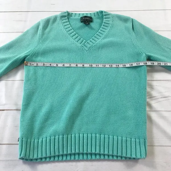 Lauren Ralph Lauren Women Light Blue Knitted Pullover V-Neck Sweater Medium - Image 5