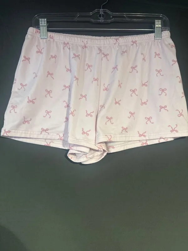Laura Ashley Women M Pajama Pants Shorts Set Pink Bow Print Coquette Lounge - Image 4