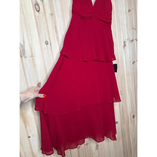 NWT Lulus Celebration Time Red Sleeveless Tiered Midi Dress Holiday Party Sz S - Image 4