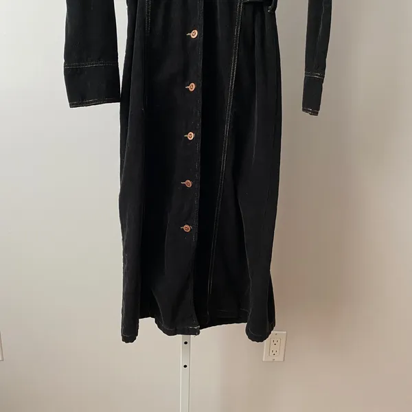 Rampage S Black Corduroy Maxi Dress Button Front Long Sleeve Belted Y2K‎ Grunge - Image 3