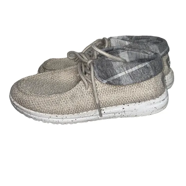 Hey Dude Britt Shoes Womens 7 Beige Plaid Slip On Comfort Loafers‎ Casual - Image 5