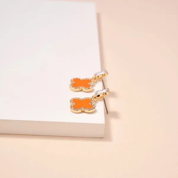 Game Day Enamel Clover Dangling | Earrings-Orange & White - Image 3
