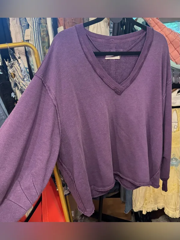 Free People We The Free Venice V-Neck Sweatshirt - Sour Grape Purple - XS - Image 7