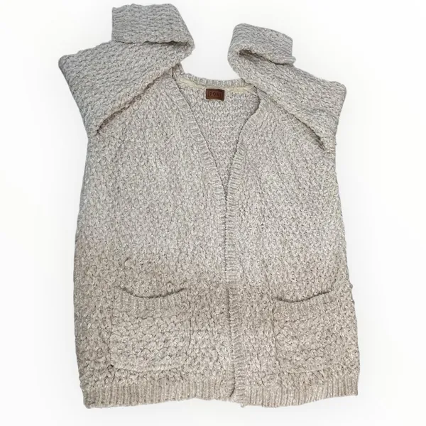 POL Chunky‎ Knit Cream Open Front Popcorn Cardigan Patch Pockets Cottage L NWOT - Image 3