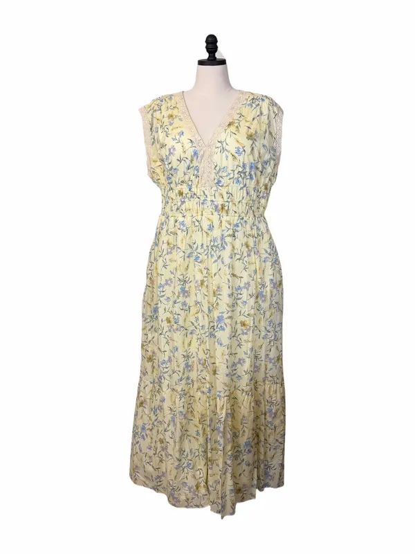 Taylor Maxi Dress 16W Yellow Floral Cotton Lace Smocked Waist NWT Cottagecore - Image 3