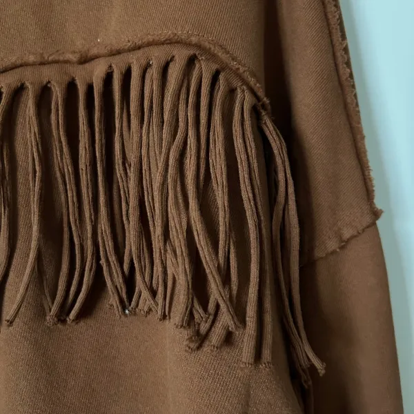 Free People Ragabond Wyatt Fringe Cardigan 100% Organic Cotton Brown Fringe XS - Image 4