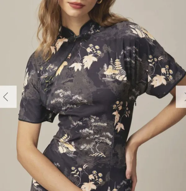 RIHOAS The Black Mandarin Collar Floral Cheongsam 22 - Image 4