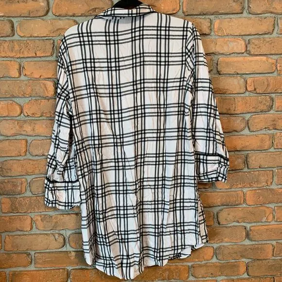 VS Victoria's Secret Plaid Flannel Sleep Dress Button Front Long‎ Sleeve Pink M - Image 4