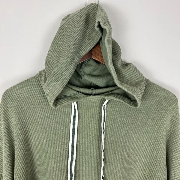 Aerie Hoodie Sweatshirt Womens Large Green Ribbed Cropped Corded 100% Cotton L‎ - Image 3
