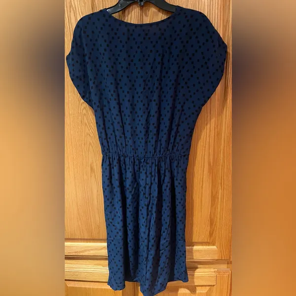 Madewell Navy Blue Wrap-Front Draped‎ Mini Dress in Brushstroke Diamond Size XS - Image 10